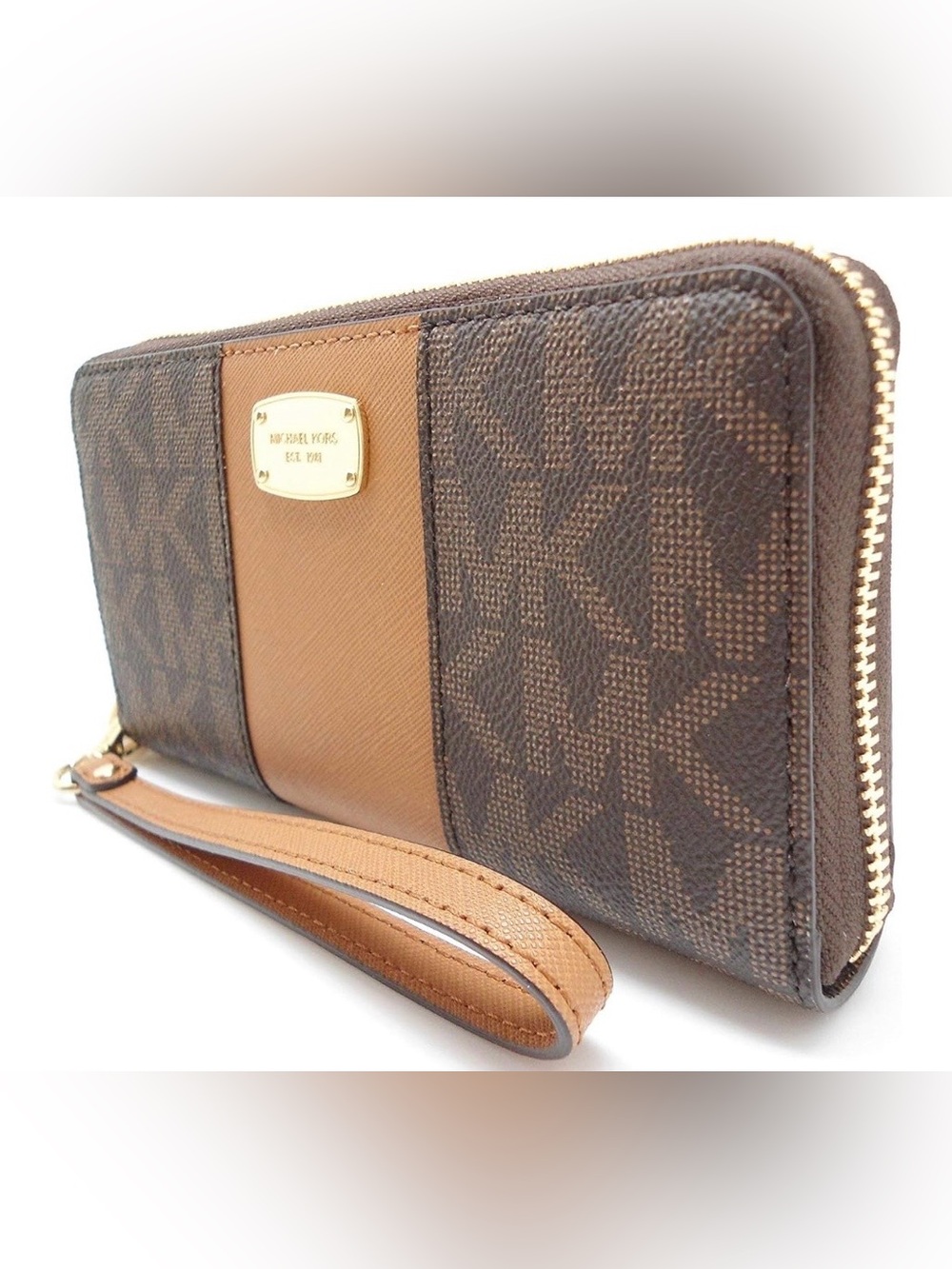 Michael Kors Brown and Tan Signature Wristlet Clutch